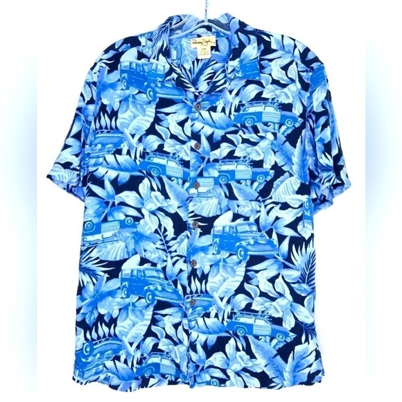 Panama Jack Blue Hawaiian Woodycar Graphic Button Down Short Sleeve Men’s Medium - Picture 1 of 10